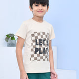 Youmaa 100% Cotton Half Sleeves Let's Play Typography Printed T-Shirt - Tofu