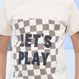 Youmaa 100% Cotton Half Sleeves Let's Play Typography Printed T-Shirt - Tofu