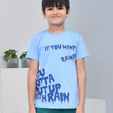 Youmaa 100% Cotton Half Sleeves Typography Printed T-Shirt - Light Blue