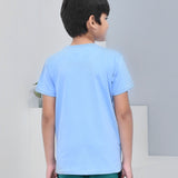 Youmaa 100% Cotton Half Sleeves Typography Printed T-Shirt - Light Blue