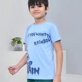 Youmaa 100% Cotton Half Sleeves Typography Printed T-Shirt - Light Blue