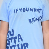 Youmaa 100% Cotton Half Sleeves Typography Printed T-Shirt - Light Blue