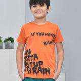 Youmaa 100% Cotton Half Sleeves Typography Printed T-Shirt - Rust