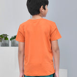Youmaa 100% Cotton Half Sleeves Typography Printed T-Shirt - Rust