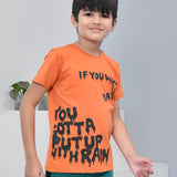 Youmaa 100% Cotton Half Sleeves Typography Printed T-Shirt - Rust