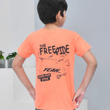 Youmaa 100% Cotton Half Sleeves Skating Graphics Printed T-Shirt - Orange