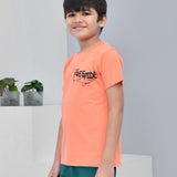 Youmaa 100% Cotton Half Sleeves Skating Graphics Printed T-Shirt - Orange