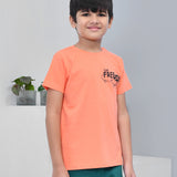 Youmaa 100% Cotton Half Sleeves Skating Graphics Printed T-Shirt - Orange