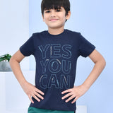 Youmaa 100% Cotton Half Sleeves Yes You Can Typography Printed T-Shirt - Blue