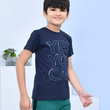 Youmaa 100% Cotton Half Sleeves Yes You Can Typography Printed T-Shirt - Blue