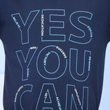 Youmaa 100% Cotton Half Sleeves Yes You Can Typography Printed T-Shirt - Blue