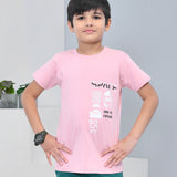 Youmaa 100% Cotton Half Sleeves Spaceship Graphics Printed T-Shirt - Pink