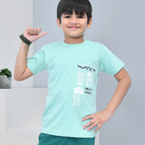 Youmaa 100% Cotton Half Sleeves Spaceship Graphics Printed T-Shirt - Green
