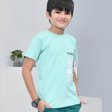 Youmaa 100% Cotton Half Sleeves Spaceship Graphics Printed T-Shirt - Green