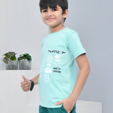 Youmaa 100% Cotton Half Sleeves Spaceship Graphics Printed T-Shirt - Green