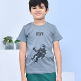 Youmaa 100% Cotton Half Sleeves Astronaut Graphics Printed T-Shirt - Grey