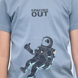 Youmaa 100% Cotton Half Sleeves Astronaut Graphics Printed T-Shirt - Grey