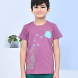 Youmaa 100% Cotton Half Sleeves Rocket Graphics Printed T-Shirt - Purple