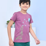 Youmaa 100% Cotton Half Sleeves Rocket Graphics Printed T-Shirt - Purple