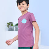 Youmaa 100% Cotton Half Sleeves Rocket Graphics Printed T-Shirt - Purple
