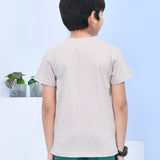 Youmaa 100% Cotton Half Sleeves Rocket Graphics Printed T-Shirt - Beige