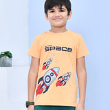 Youmaa 100% Cotton Half Sleeves Rocket Graphics Printed T-Shirt - Orange
