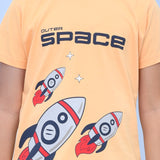 Youmaa 100% Cotton Half Sleeves Rocket Graphics Printed T-Shirt - Orange