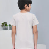 Youmaa 100% Cotton Half Sleeves Abstract Printed T-Shirt - Beige