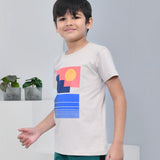 Youmaa 100% Cotton Half Sleeves Abstract Printed T-Shirt - Beige