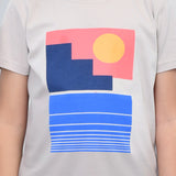 Youmaa 100% Cotton Half Sleeves Abstract Printed T-Shirt - Beige