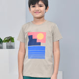 Youmaa 100% Cotton Half Sleeves Abstract Printed T-Shirt - Khaki