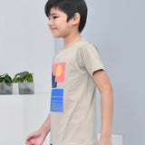 Youmaa 100% Cotton Half Sleeves Abstract Printed T-Shirt - Khaki