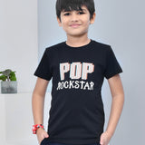 Youmaa 100% Cotton Half Sleeves POP Rockstar Printed T-Shirt - Black