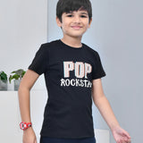 Youmaa 100% Cotton Half Sleeves POP Rockstar Printed T-Shirt - Black