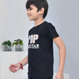 Youmaa 100% Cotton Half Sleeves POP Rockstar Printed T-Shirt - Black