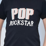 Youmaa 100% Cotton Half Sleeves POP Rockstar Printed T-Shirt - Black