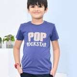 Youmaa 100% Cotton Half Sleeves POP Rockstar Printed T-Shirt - Blue
