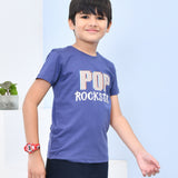 Youmaa 100% Cotton Half Sleeves POP Rockstar Printed T-Shirt - Blue