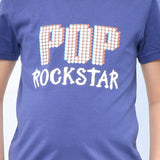 Youmaa 100% Cotton Half Sleeves POP Rockstar Printed T-Shirt - Blue