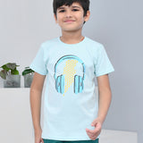 Youmaa 100% Cotton Half Sleeves Headphone Printed T-Shirt - Green