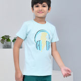 Youmaa 100% Cotton Half Sleeves Headphone Printed T-Shirt - Green