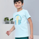 Youmaa 100% Cotton Half Sleeves Headphone Printed T-Shirt - Green