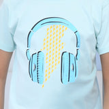 Youmaa 100% Cotton Half Sleeves Headphone Printed T-Shirt - Green