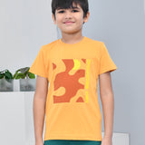 Youmaa 100% Cotton Half Sleeves Abstarct Printed T-Shirt - Yellow