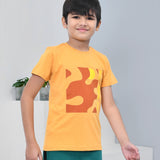 Youmaa 100% Cotton Half Sleeves Abstarct Printed T-Shirt - Yellow