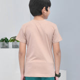 Youmaa 100% Cotton Half Sleeves Abstract Printed T-Shirt - Beige