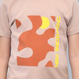 Youmaa 100% Cotton Half Sleeves Abstract Printed T-Shirt - Beige