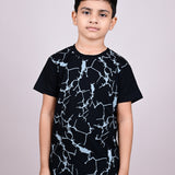 Youmaa 100% Cotton Half Sleeves Abstract Graphics Printed T-Shirt - Black
