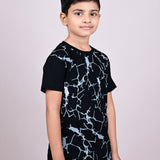 Youmaa 100% Cotton Half Sleeves Abstract Graphics Printed T-Shirt - Black