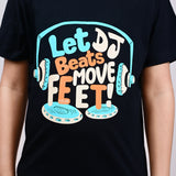 Youmaa 100% Cotton Half Sleeves DJ Beats Musical Graphics Printed T-Shirt - Black